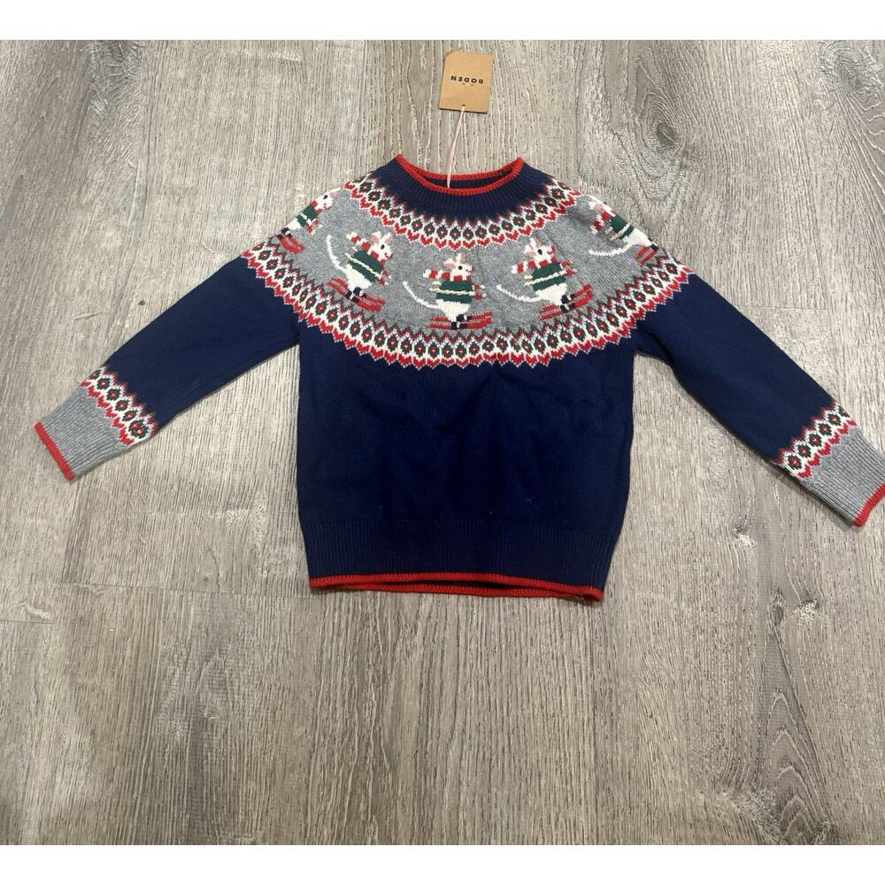 Mini Boden Christmas Festive Mice Sweater Fair Isle Knit NWT New 3-4 - Picture 4 of 5